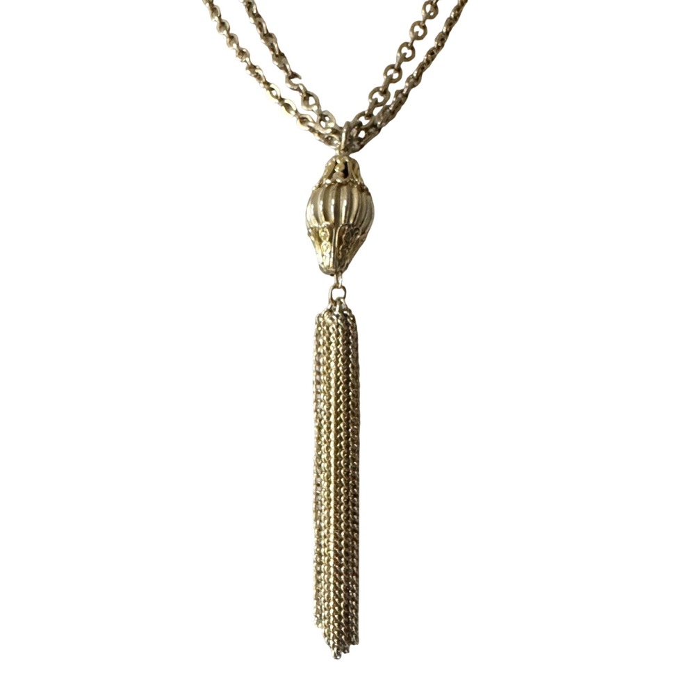 Vintage Gold Tassel Necklace Double Strand Chain Boho Festival Classic Glam - Picture 3 of 10
